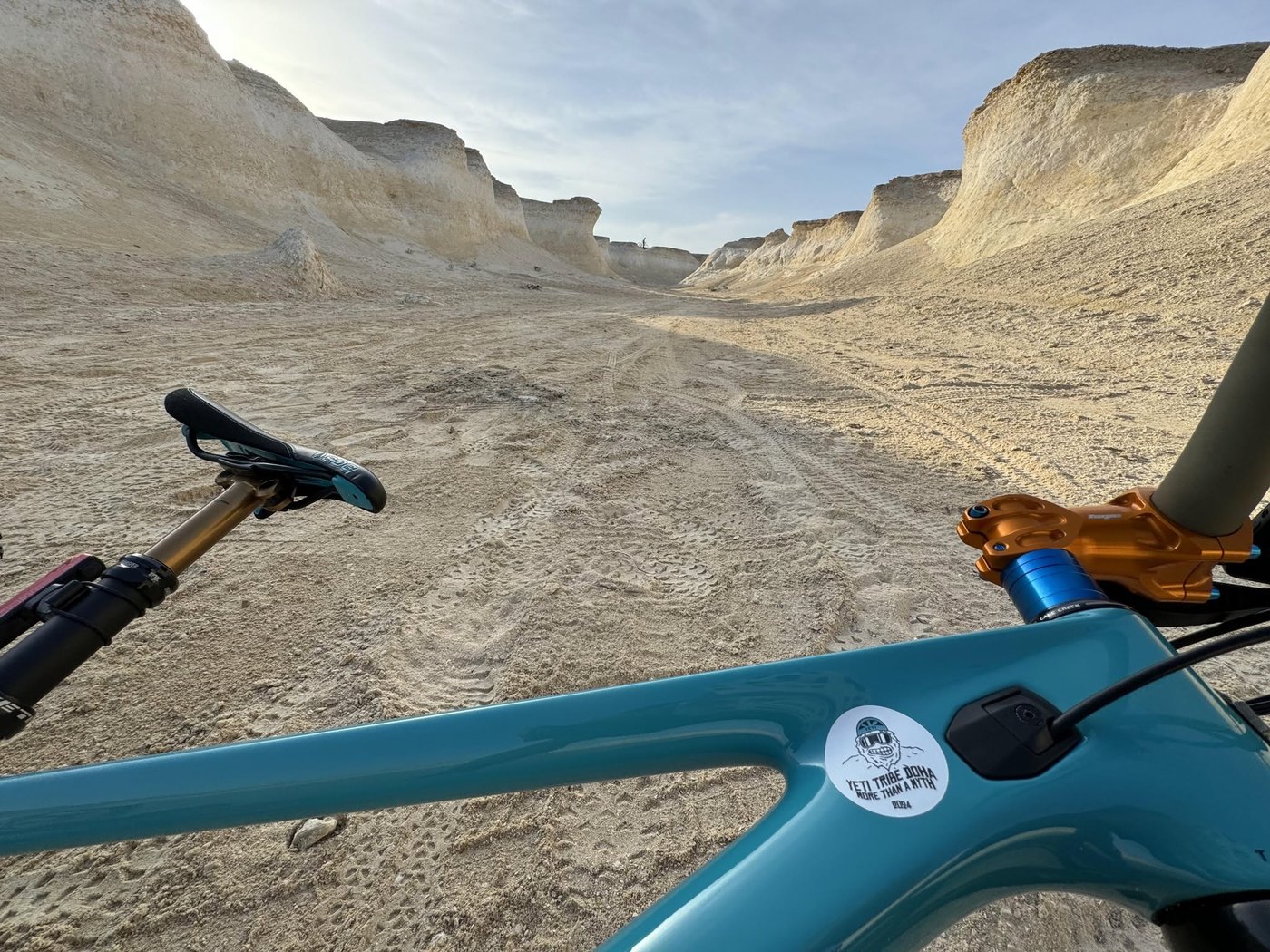 View from a mountain bike on a desert trail